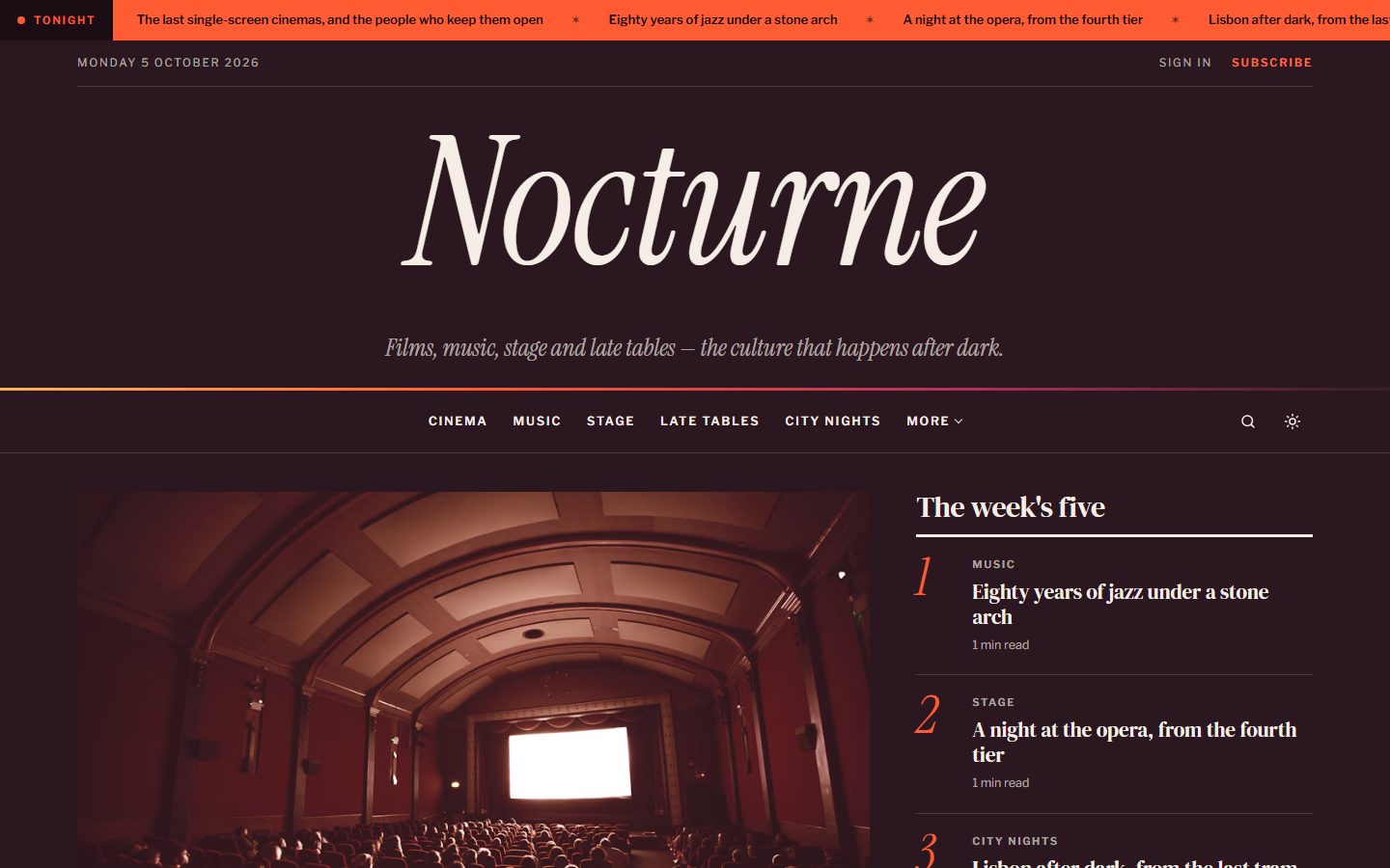 Vesper homepage in the dark cassis scheme