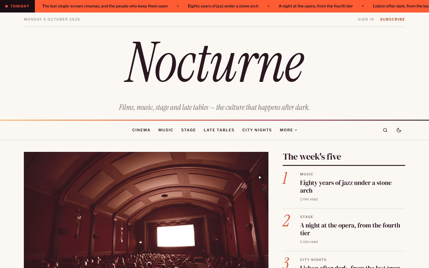 Vesper homepage with the masthead and the cover story